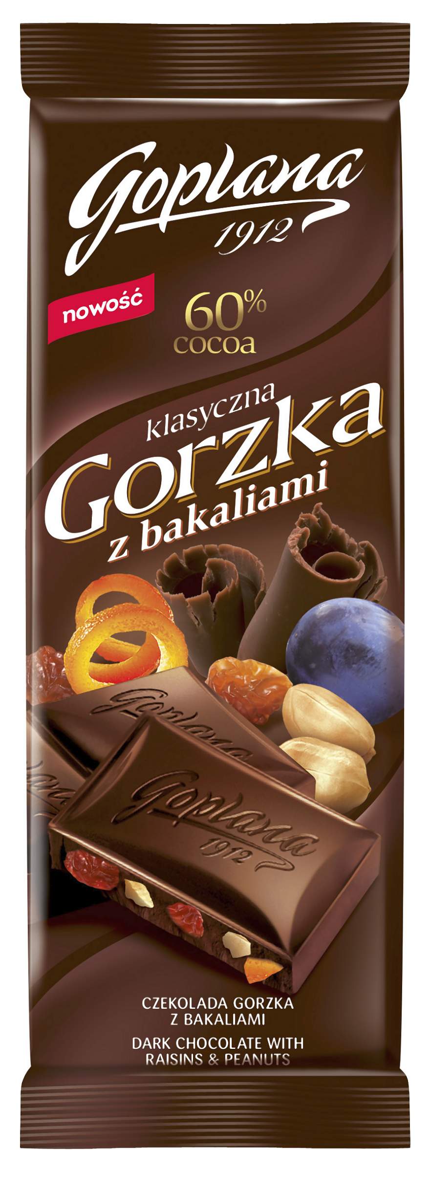 Czekolady z dodatkami: mieszanką bakalii, fistaszkami oraz rodzynkami